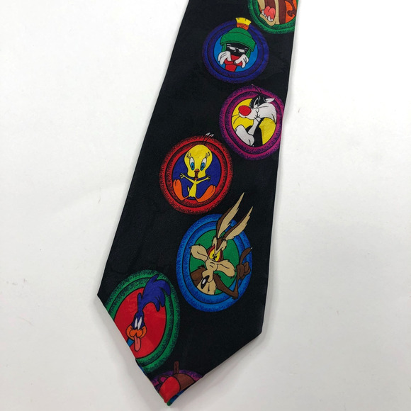 VINTAGE Looney Tunes Men Tie One Size Black 1997 MINT 4" /58-in - Picture 1 of 8